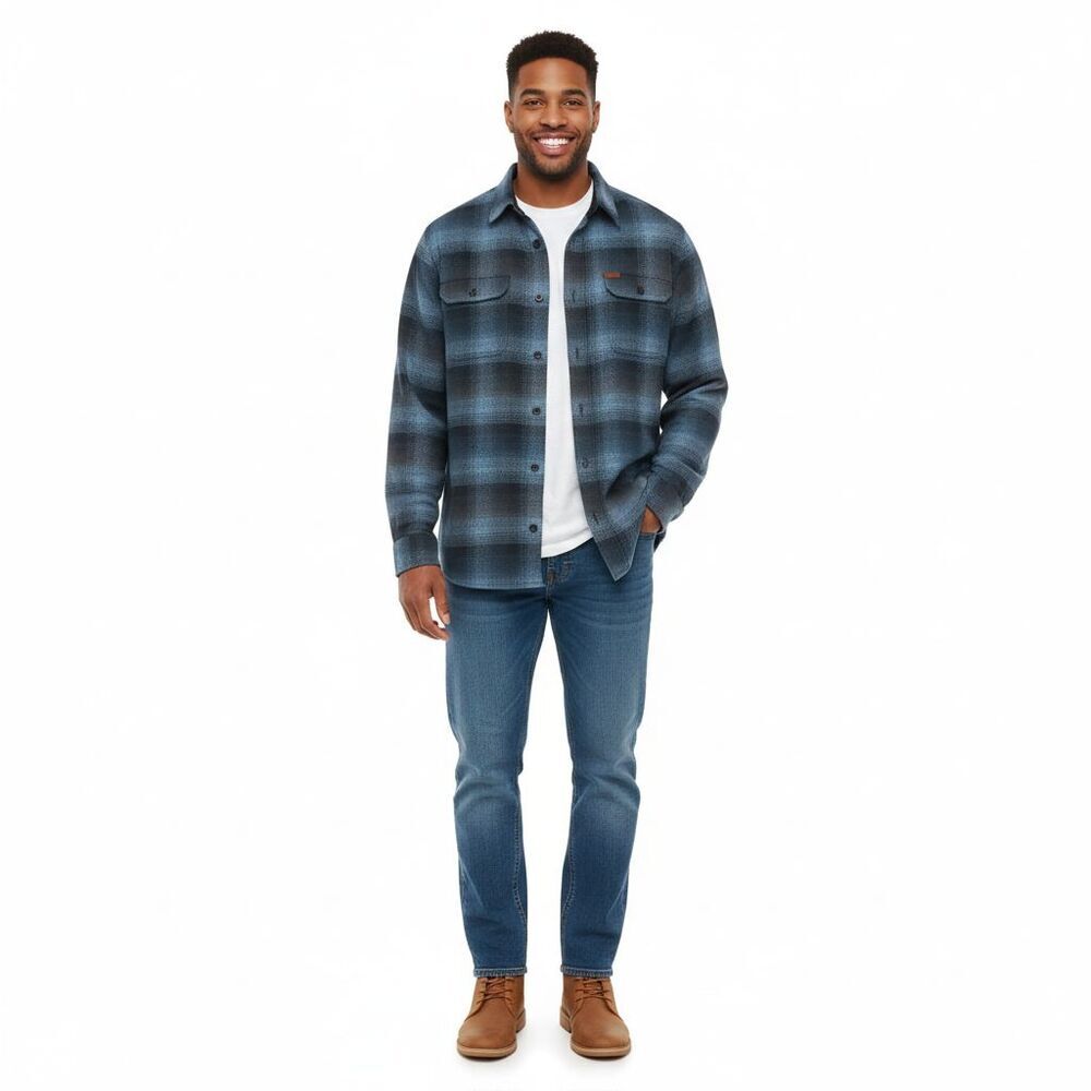 Orvis Mens Flannel Shirt Blue Cotton Heavyweight Woodsman